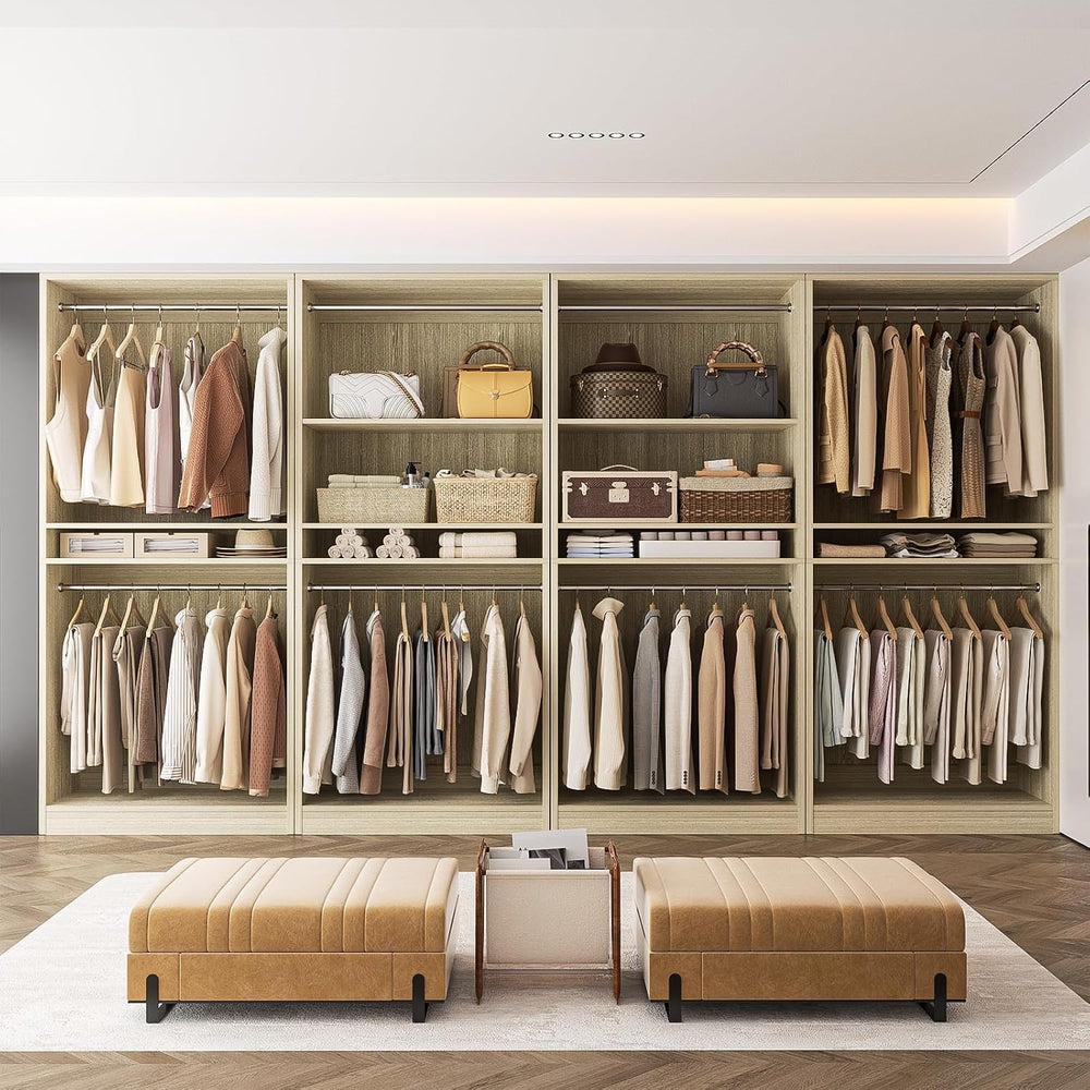 Unikito 12FT Modular Closet System with 8 Hanging Rods, 2800LBs Wood Garment ...
