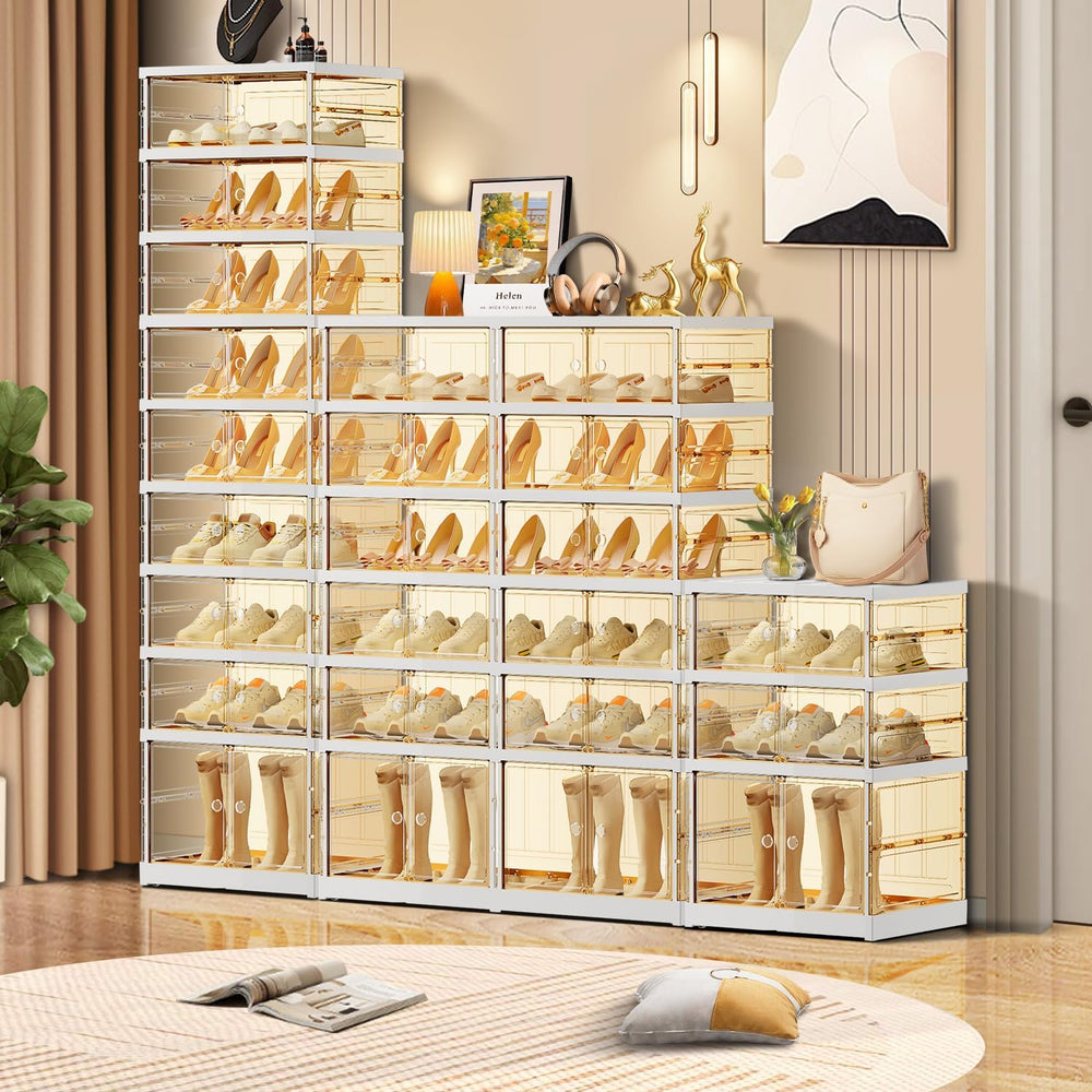 CIMLORD 3-Tier Foldable Shoe Organizer, Magnetic Doors, 3-6 Pairs, White