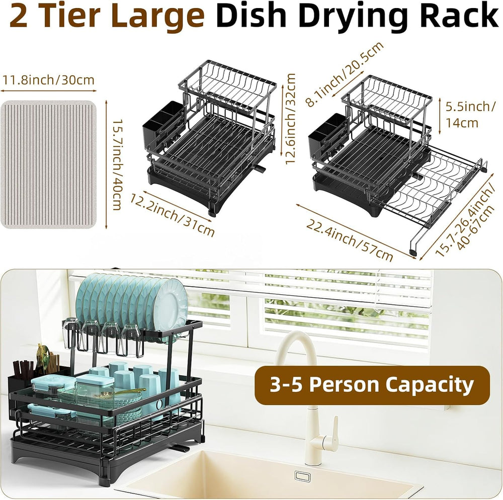 AULEEP 2-Tier Foldable Dish Drying Rack for Kitchen Counter Over the Sink