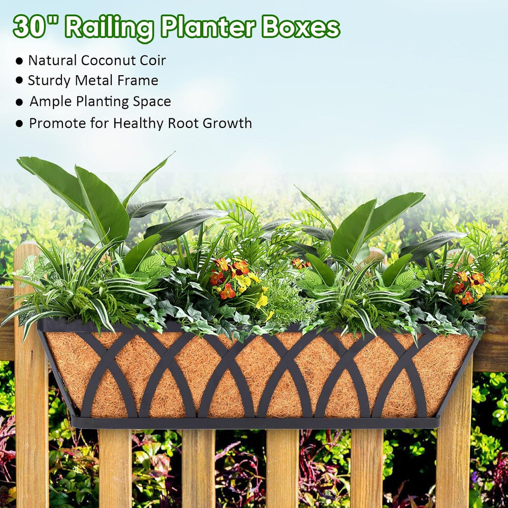 Deck Railing Planter Window Box - 2 Pack 30 Inch Deck Balcony Rail Planter wi...