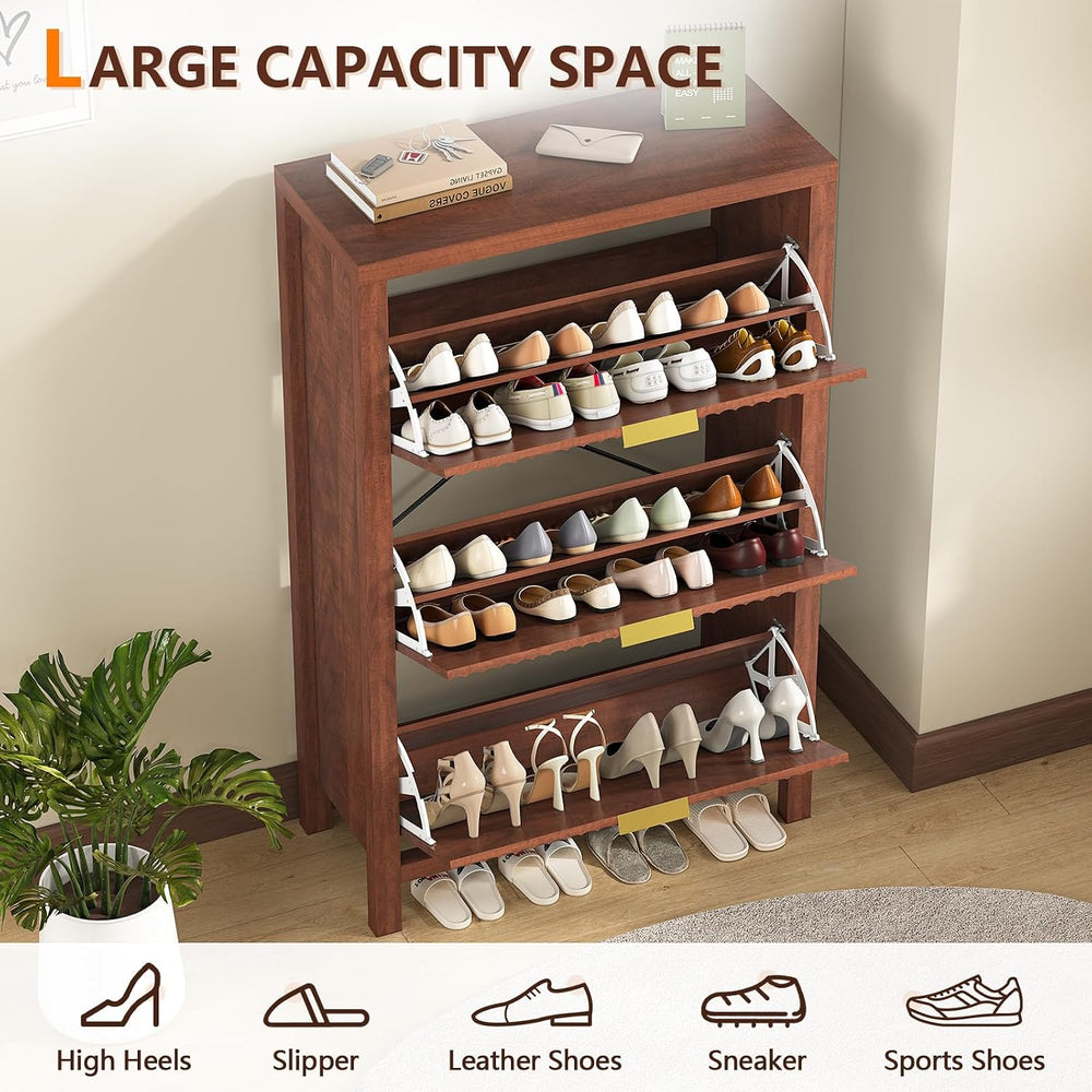 32" Fluted Shoe Cabinet Storage with 3 Flip Drawers for Entryway, Hallway