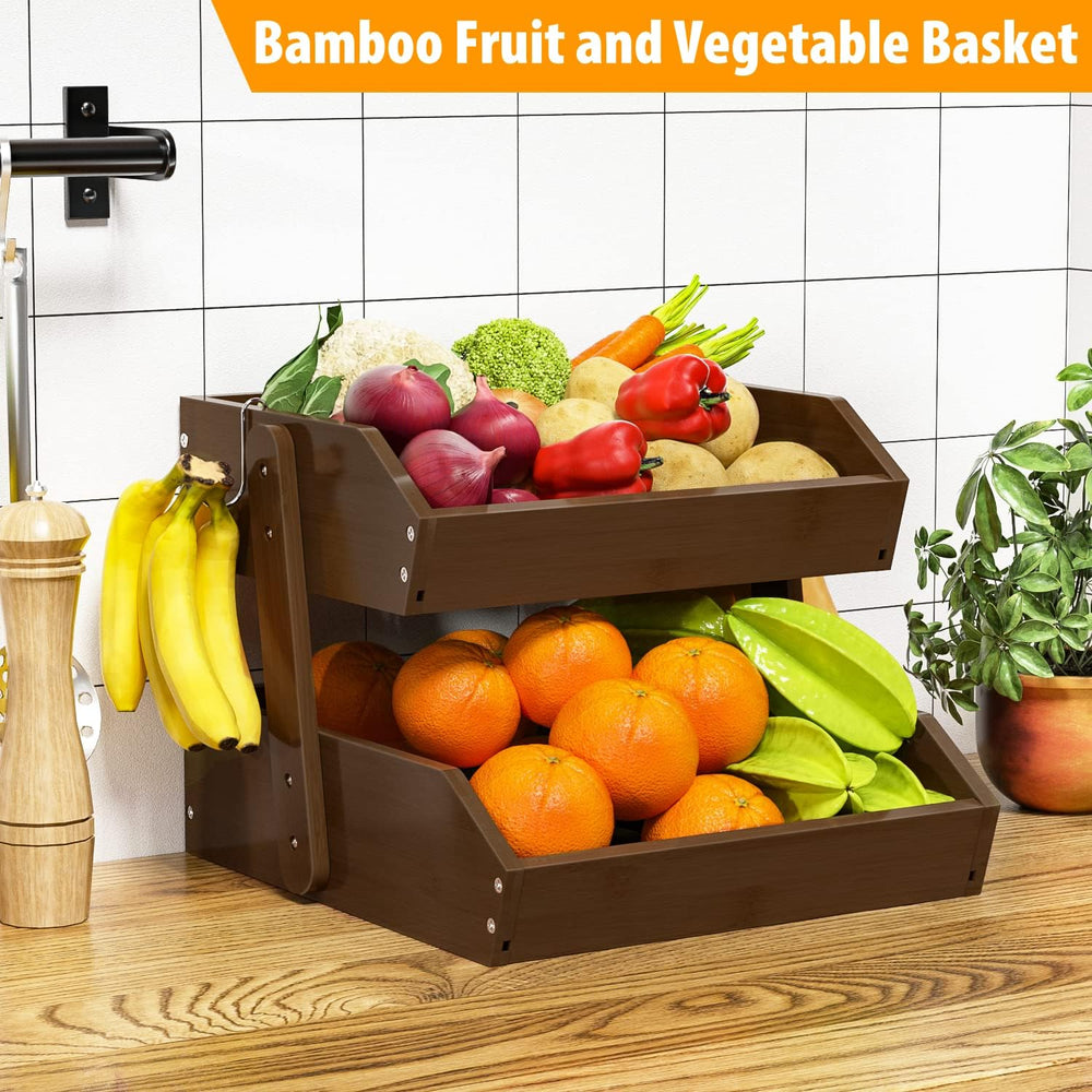 Gmtsl Bamboo Fruit Basket for Kitchen, Fruit Holder for Kitchen Countertop