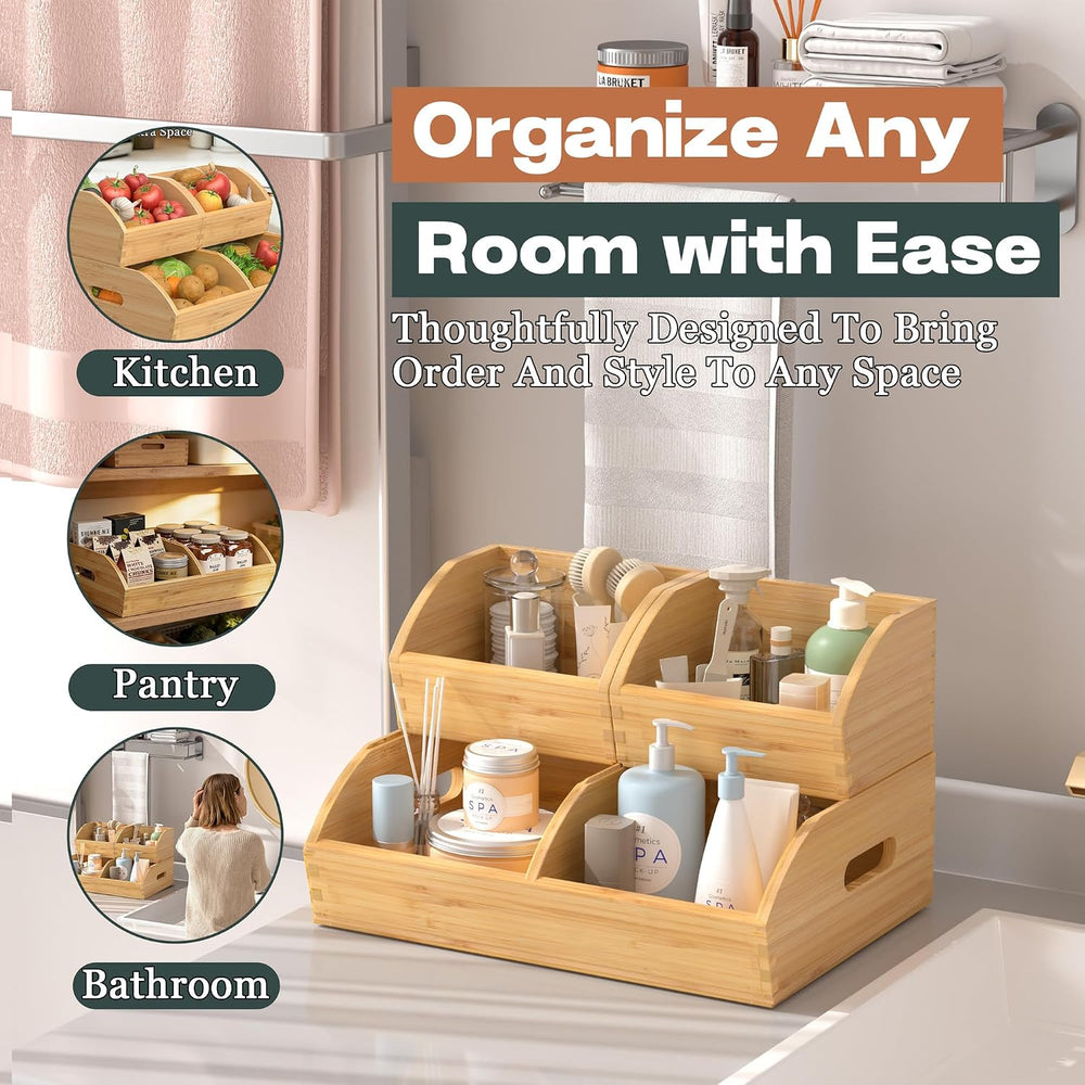 Potato and Onion Storage Bin, Stackable Bamboo Pantry Organizer and Storage