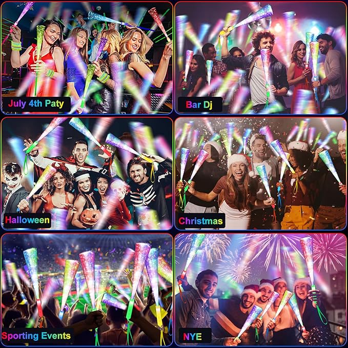 38 PCS Halloween Glow Sticks Bulk, Glow Fiber Optic Sticks, LED Light Wands, ...