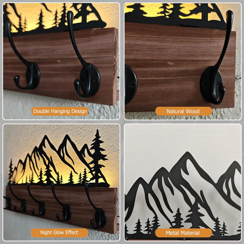 Metal Mountain Wall Mount Coat Hooks,Wall Mounted with Remote-Controlled LED ...