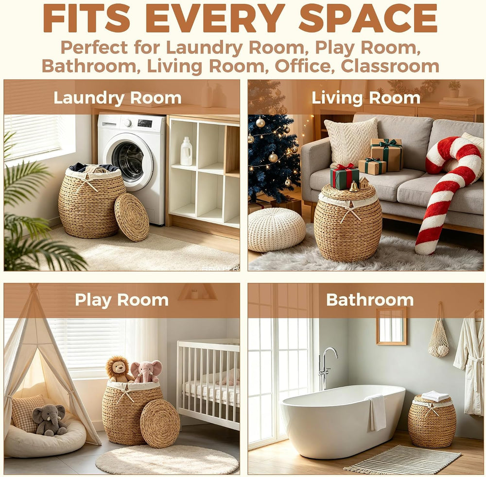 Wicker Basket with Lid Decorative Storage - Large Blanket Basket for Living R...