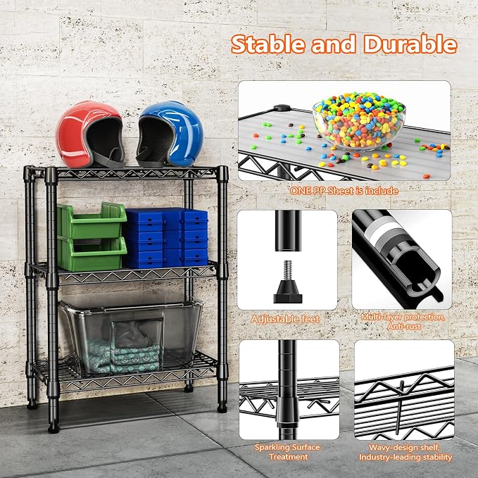 750 lbs 3 Tier Shelf Metal Storage Shelves Wire Rack Closet Organizers