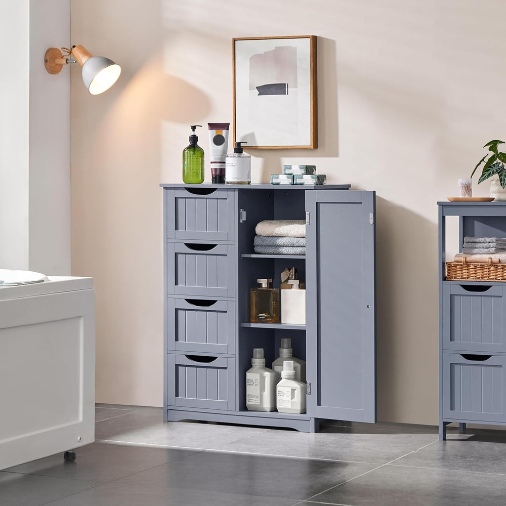 Yaheetech Bathroom Storage Cabinet with 4 Beadboard Drawers and Door, Gray
