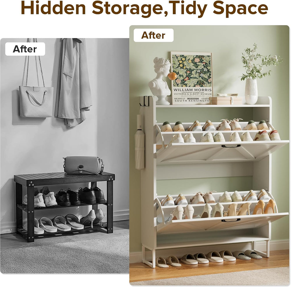 Urban Deco Shoe Storage Cabinet for Entryway, 2 Flip Drawers Shoe Organizer, ...
