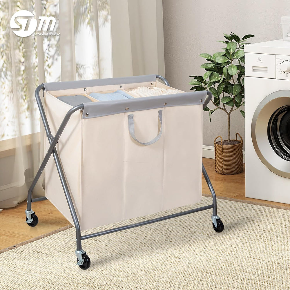 STORAGE MANIAC 160L Collapsible Laundry Hamper with Wheels, Rolling Laundry B...