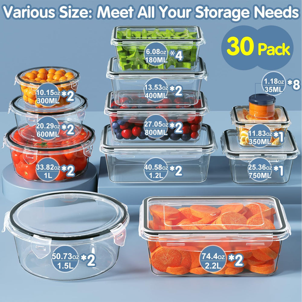 60-Piece Large Food Storage Containers Set - Leakproof, BPA-Free Plastic with...