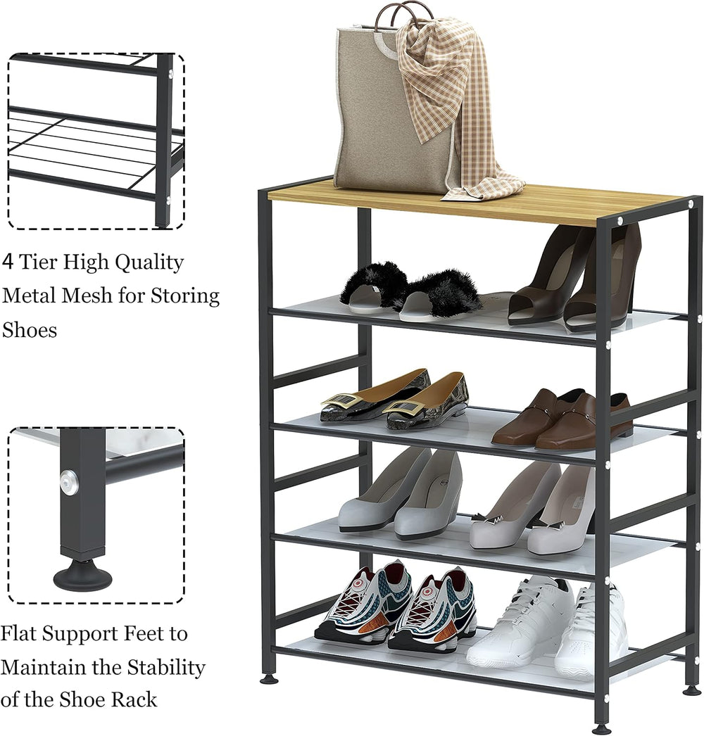 AHMED Shoe Rack,5-Tier Metal Shoe Rack with MDF Top Board and 4 Mesh Shelves,...