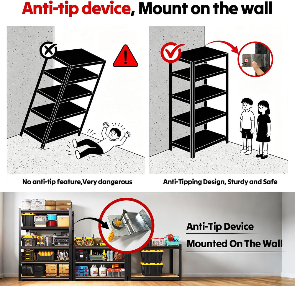 Storage shelves, Adjustable Garage Shelving,5-Tier Shelving Unit