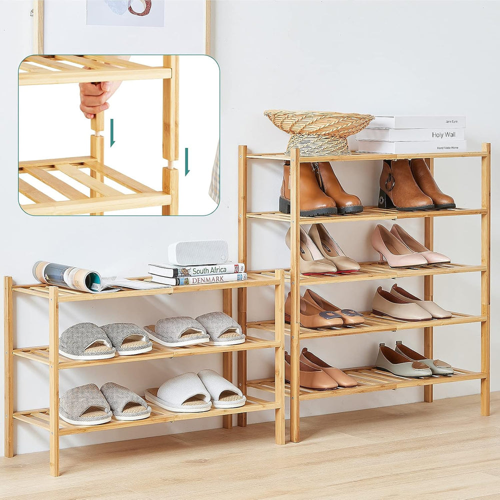 viewcare 4-Tier Bamboo Shoe Rack for Entryway, Stackable | Foldable | Natural...