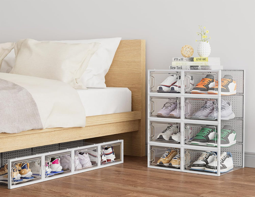 HOMIDEC Clear Shoe Storage Boxes, Stackable Shoe Organizer for Closet