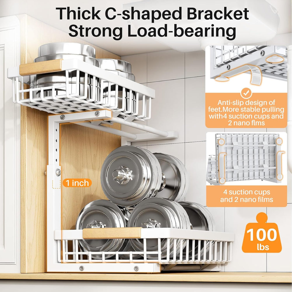 PXRACK Under Sink Organizer, Adjustable Height, 2 Tier Pull Out Under Cabinet...