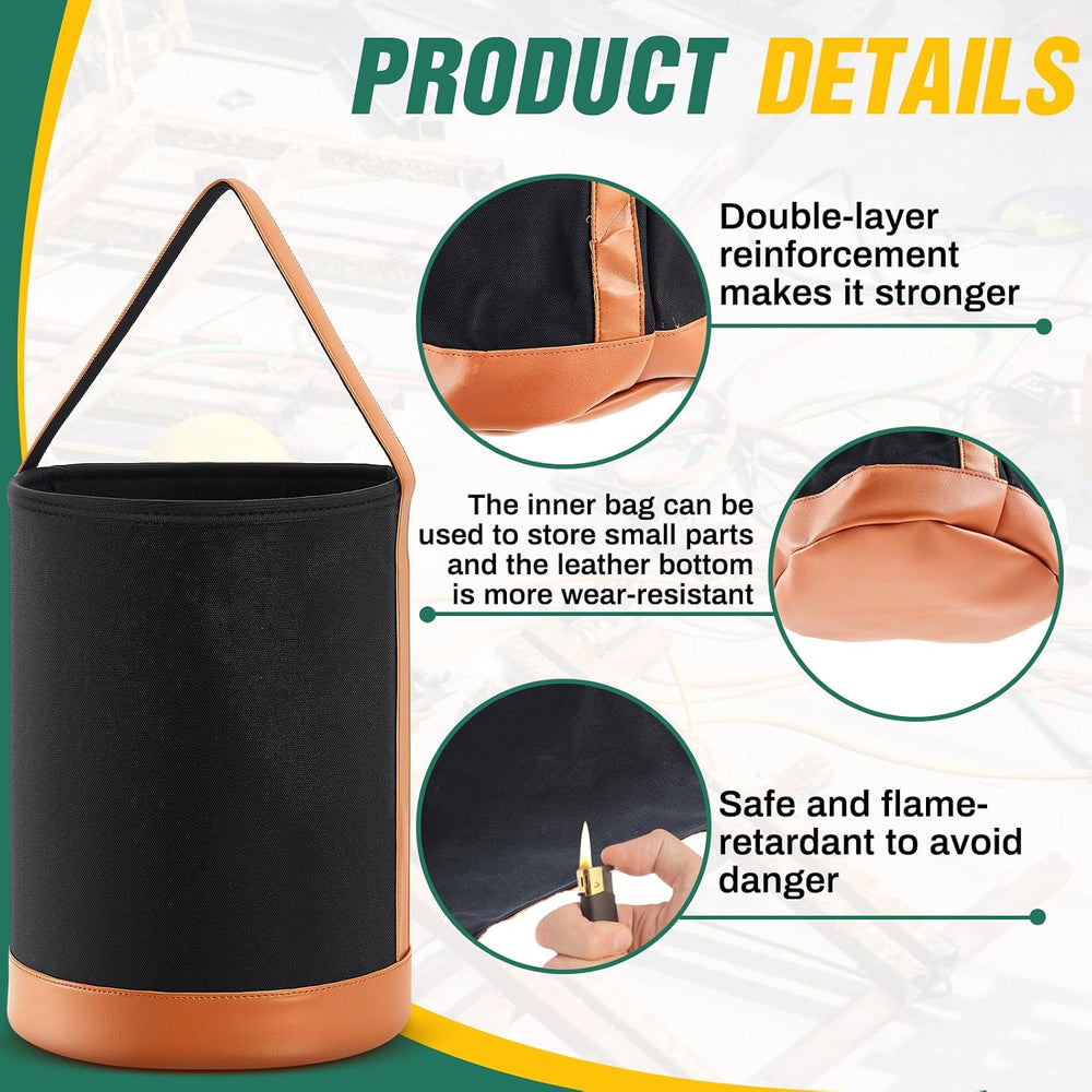 Canvas Bucket Tool Bag 17" x 12" Flame-Resistant Tool Bucket Made o...