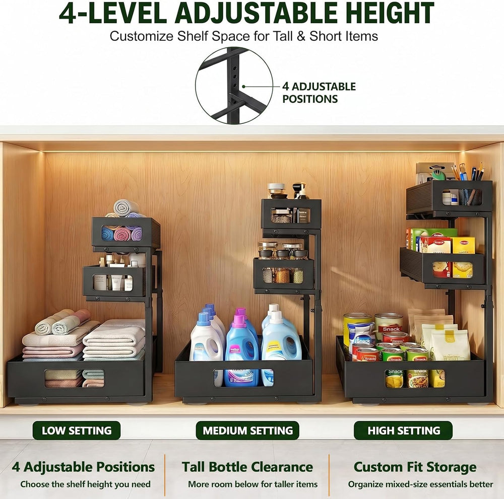 3 Tier Under Sink Organizer for Bathroom, Pull Out Drawers, 2 Pack