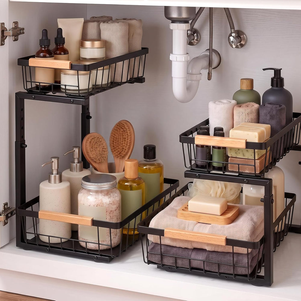 Sakerplus 2 Tier Under Sink Organizer, 2 Pack