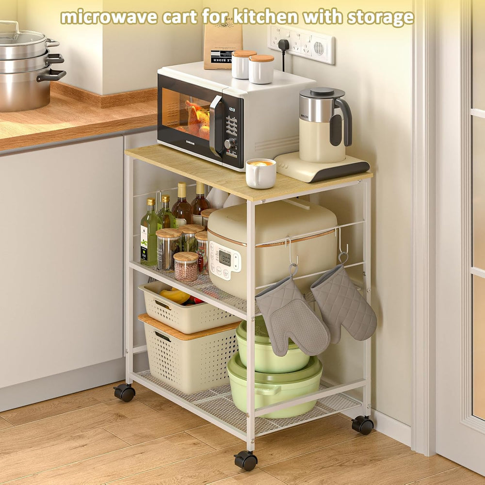 ThreeHio Rolling Kitchen Microwave Cart, 3 Tier Microwave Table Stand with St...