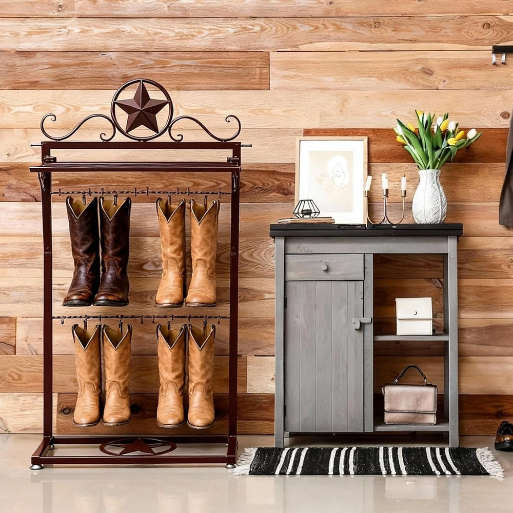 Novabright Western Boot Rack for 4 Pairs, Metal Star Freestanding Cowboy Boot...