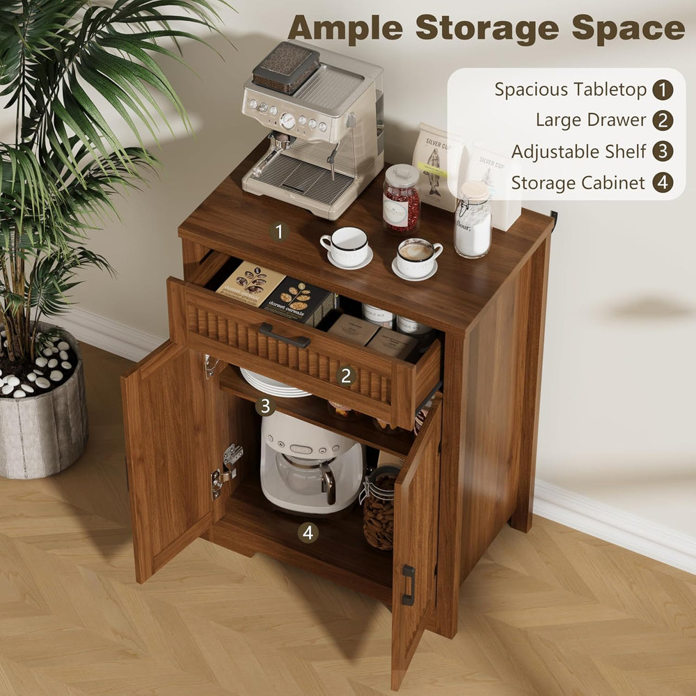 Buffet Cabinet with Storage Drawer, Farmhouse Coffee Bar Table with Storage D...