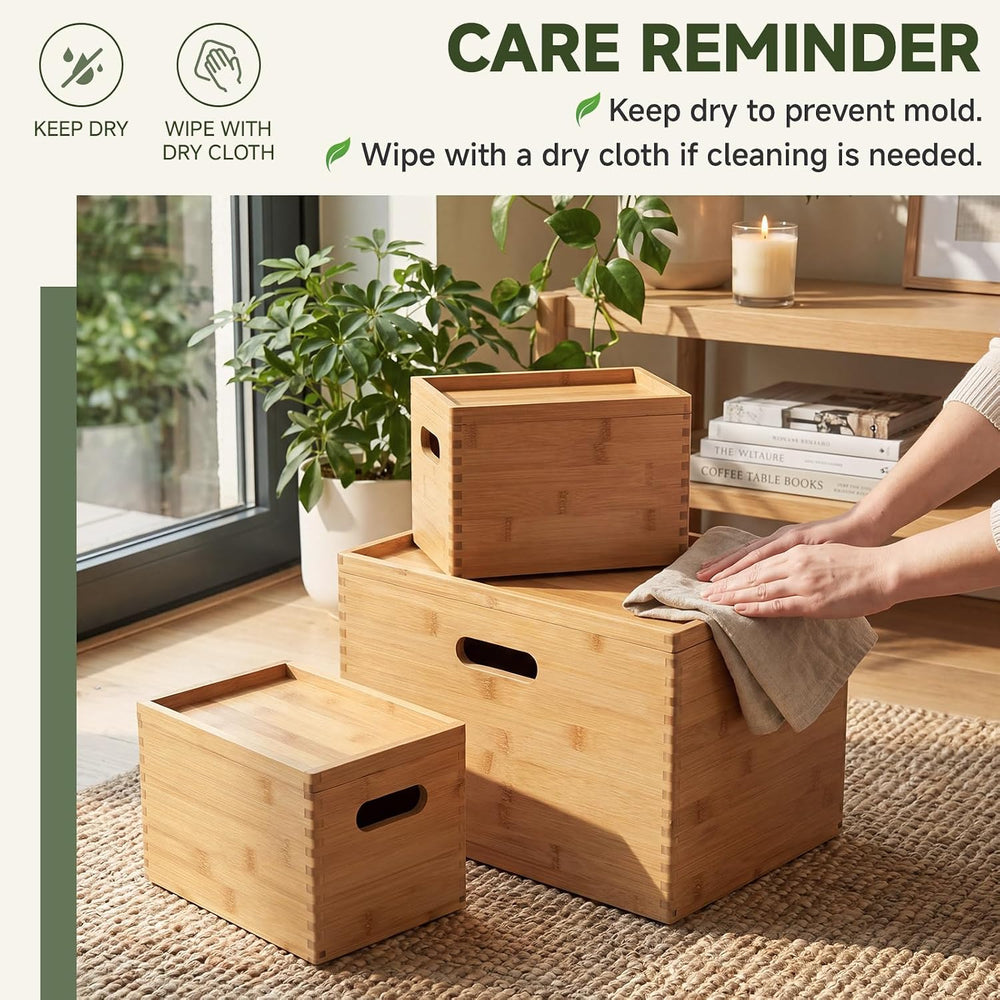 Sintuff 3 Pcs Stackable Bamboo Storage Box with Lid and Handle - Large 14.6&q...