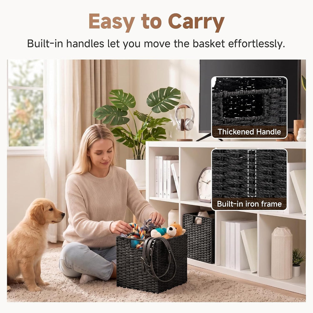 StorageWorks 11 inch Cube Storage Bins, Foldable Wicker Baskets, Black