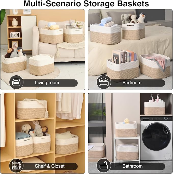 Storage Baskets for Organizing & Shelves, Woven Cotton Rope Organization ...