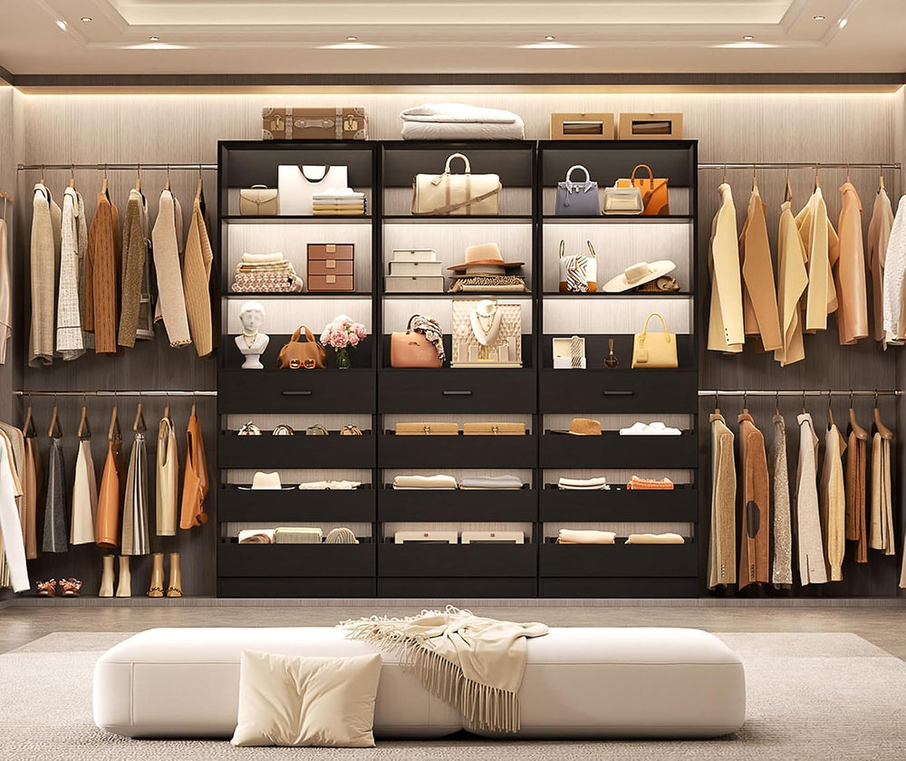 Aheaplus Closet System with 12 Drawers, 8.5-11.5Ft Closet Organizer System