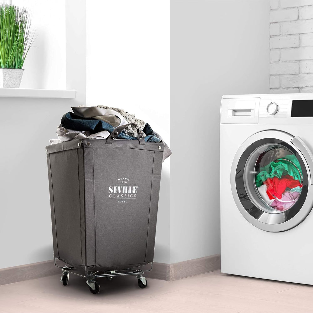 Heavy-Duty Canvas Laundry Hamper w/ Wheels, 18.1"W x 18.1"D, Gray