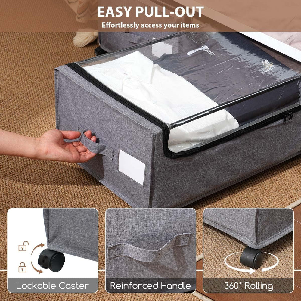FOUCSSOMEI 4-Packs Under Bed Storage with Wheels, Under The Bed Storage Drawe...