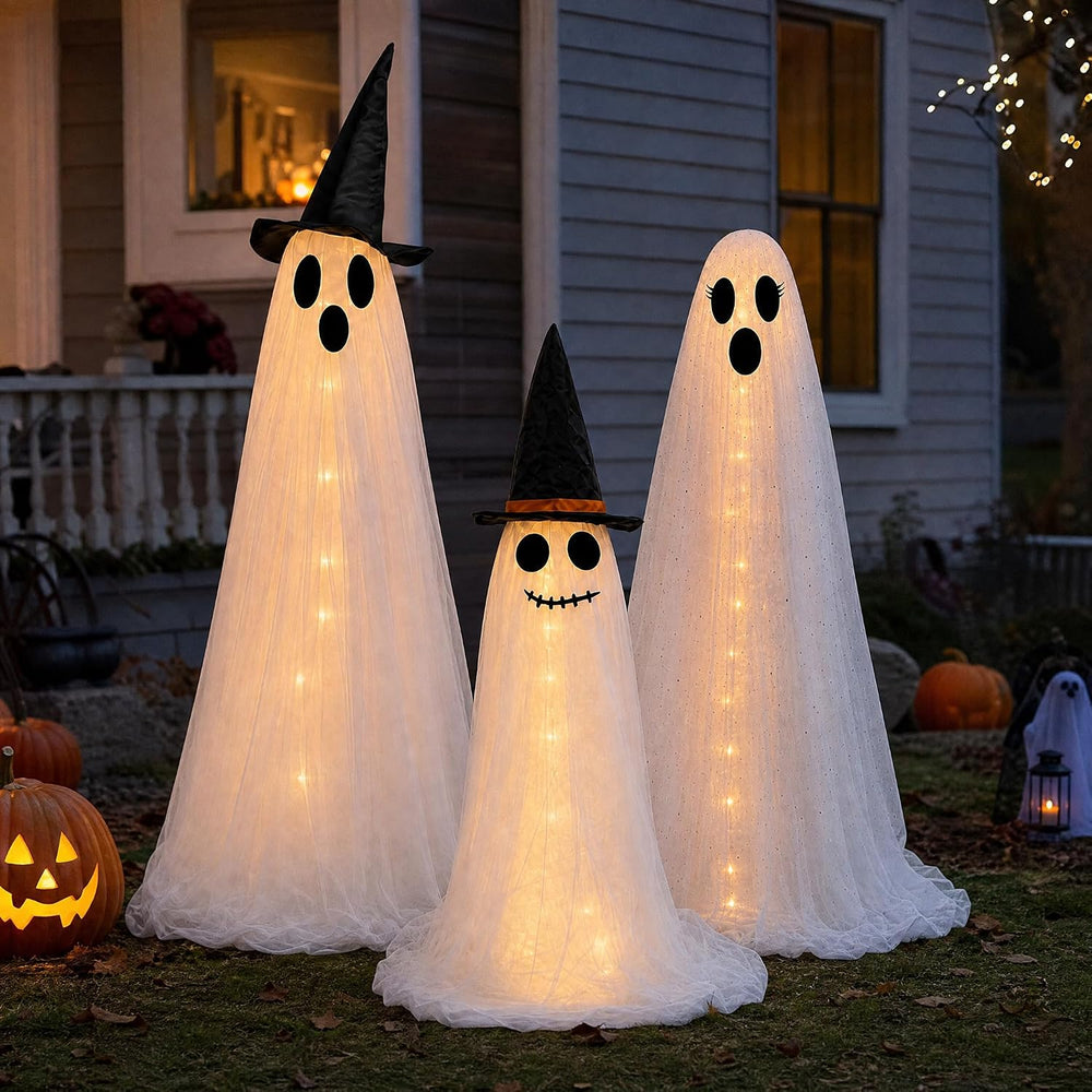 Halloween Light Up Ghost Family Decorations Set, 3 Pack Standing Ghost Figure...