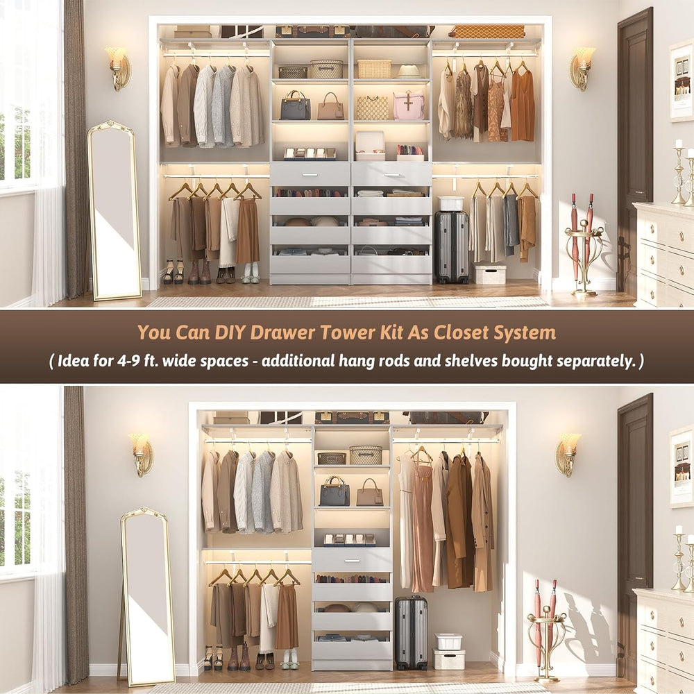 Aheaplus 21.3" Closet System with 4 Drawers, Wood Closet Organizer, Grey
