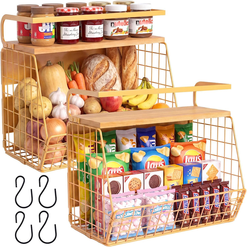 Magnetic Shelf for Fridge with Wood Lid, Fruit Potato and Onion Storage Bins,...