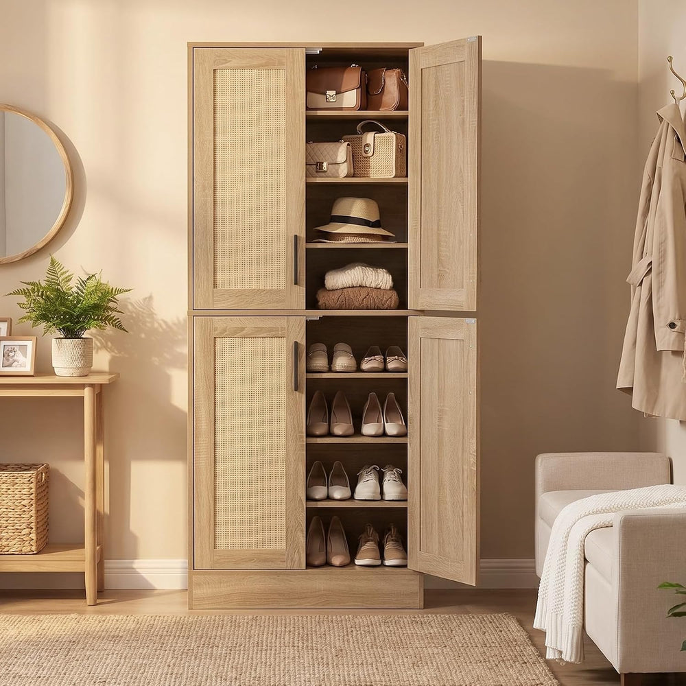 65" 8-Tier Tall Shoe Cabinet with Rattan Doors (Pack of 2)