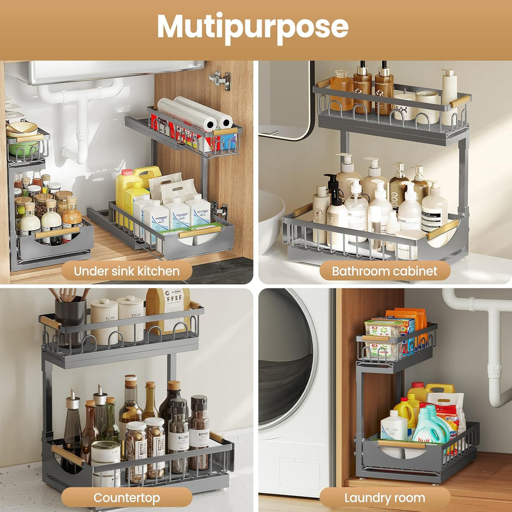 Under Sink Organizer and Storage for Bathroom and Kitchen - 2 Pack 2 Tier