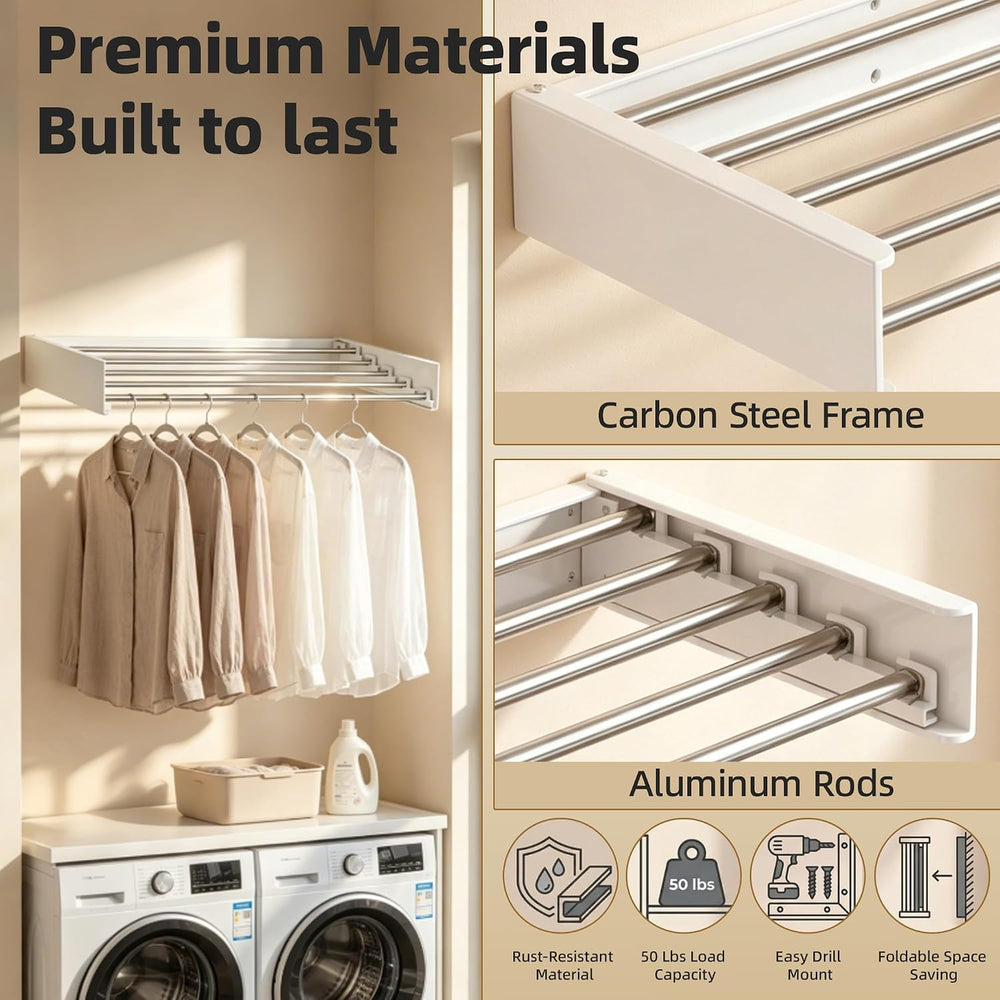 Wall Mounted Drying Rack 32" Foldable Space Saving for Laundry Room