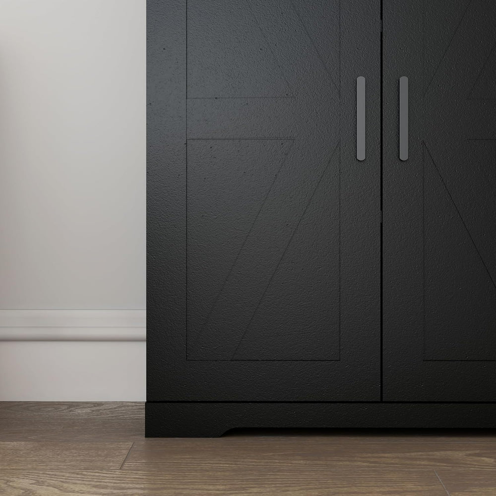 Farmhouse Storage Cabinet with 4 Door, Kitchen Pantry Storage with 4 Adjustab...