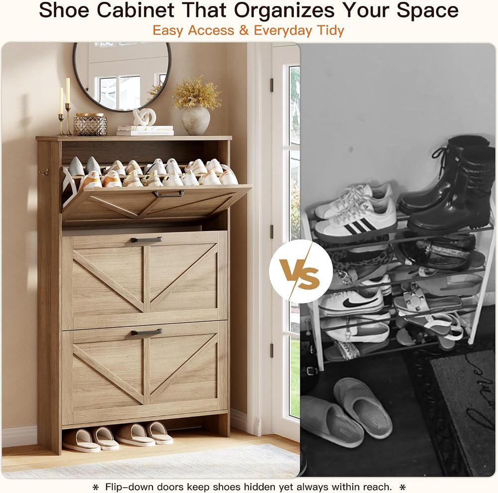 Nicetree 3-Drawer Flip Shoe Storage Tower – Slim-Profile Freestanding Rack wi...