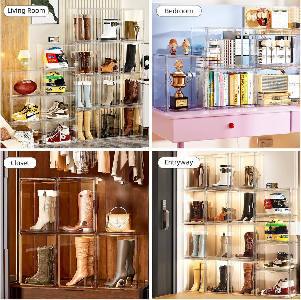 Stackable Boot Storage Organizer Tall Boot Storage Box, 4 Pack
