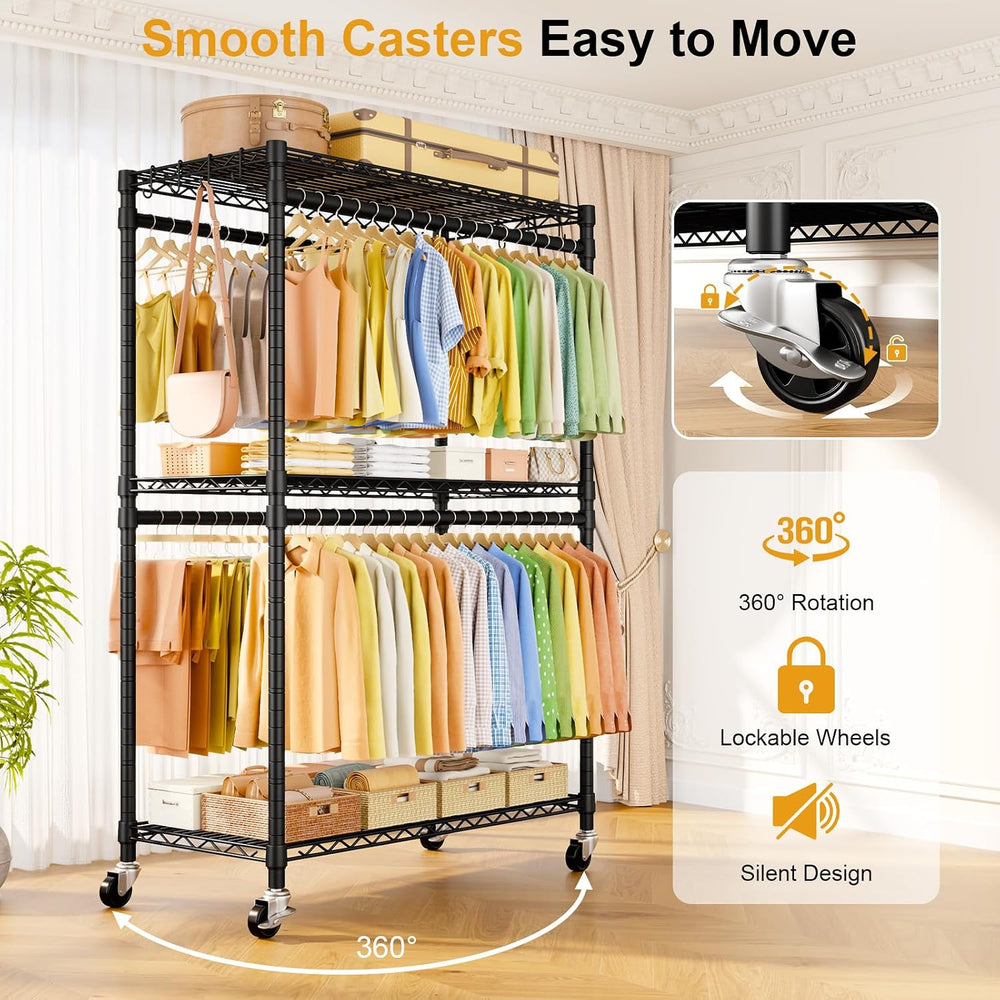 ULIFHOME Rolling Clothes Rack, Clothing Racks for Hanging Clothes, Black