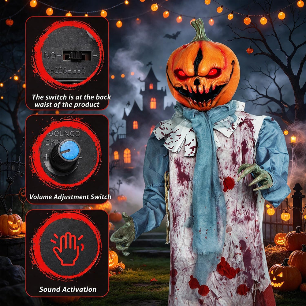 Halloween Decorations – 6.2FT Scary Pumpkin Animatronics, Sound Activated wit...