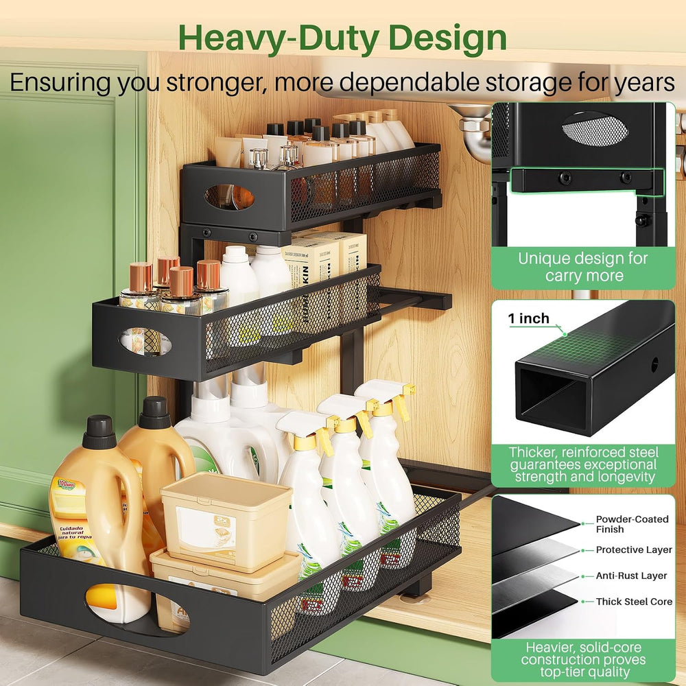 Kitstorack Under Sink Organizer 3-Tier Slide Out Drawer 1-Pack Black