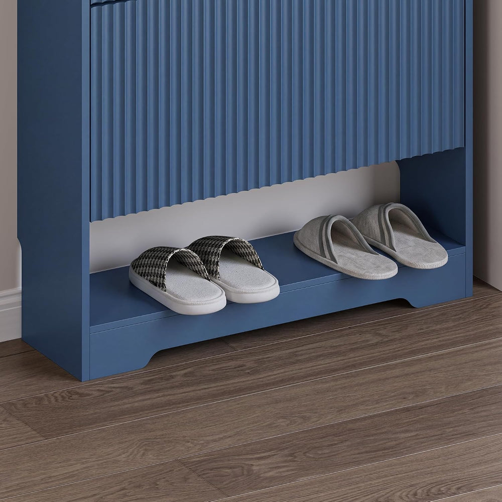 BORNOON Shoe Cabinet with 2 Flip Drawers, Fluted Shoe Storage Cabinet with Ad...