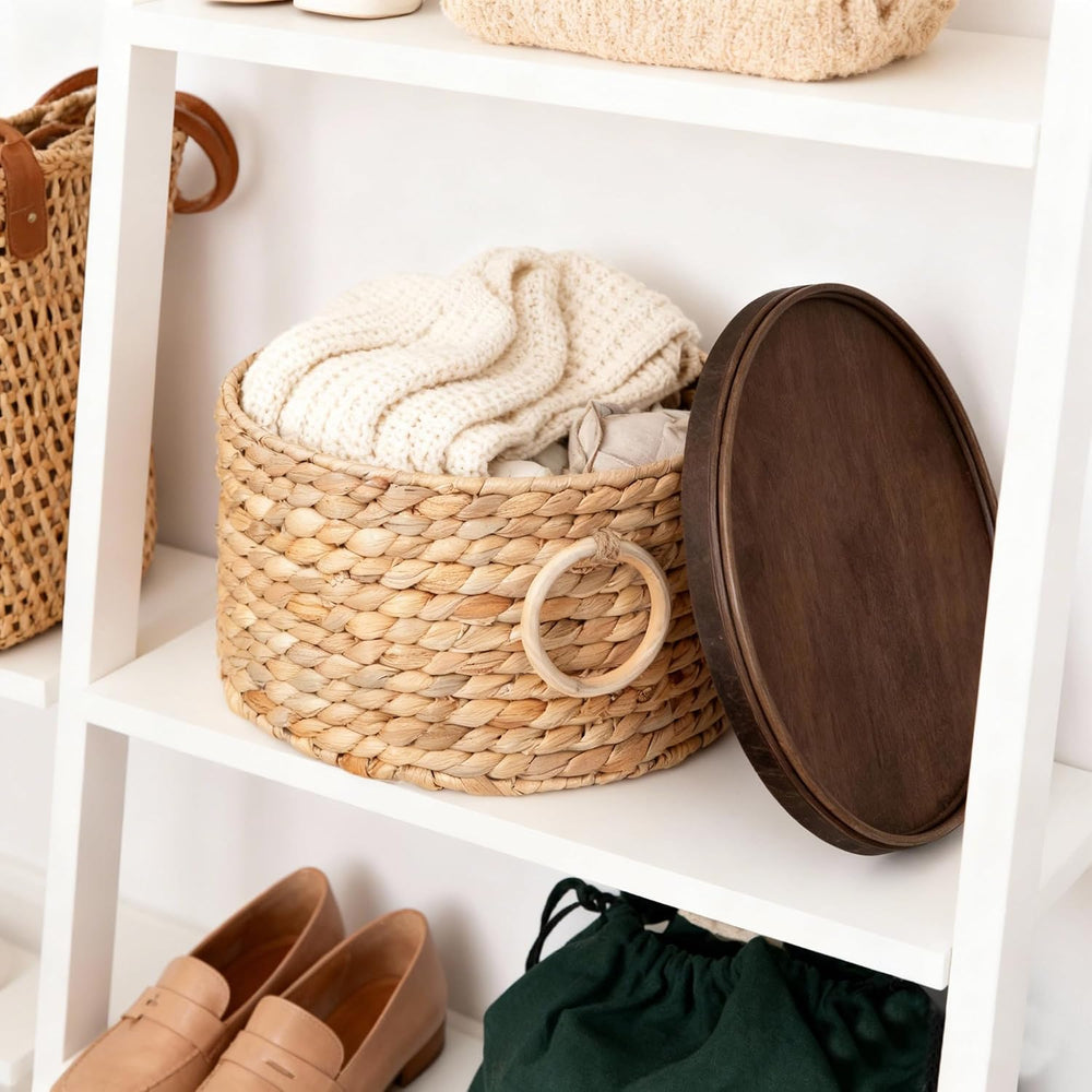 Round Water Hyacinth Wicker Storage Basket with Lid (Large)