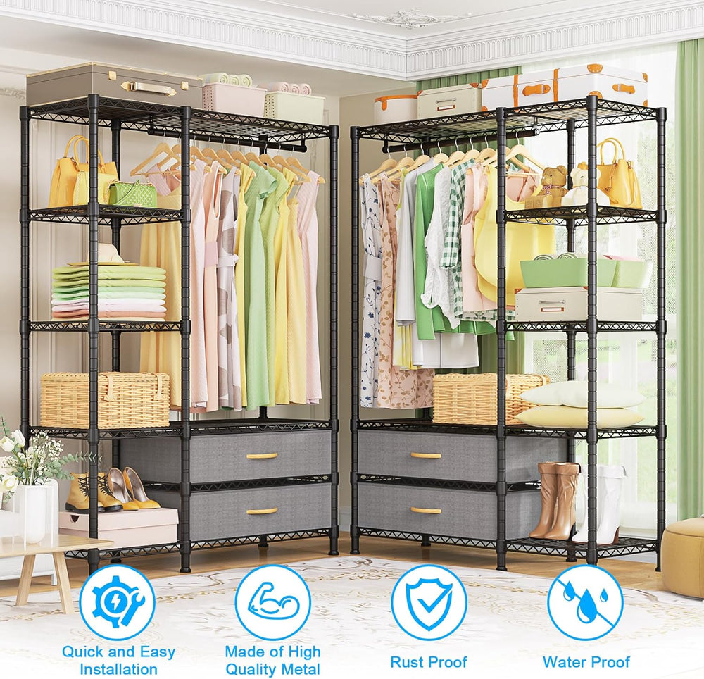 Ulif F3 Heavy Duty Clothes Rack（With Fabric Drawers）Freestanding Clothing Rac...