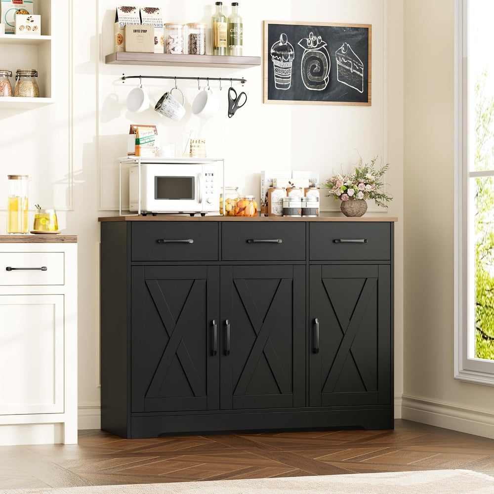HOSTACK Kitchen Buffet Cabinet with Storage, Sideboard Coffee Bar, Black