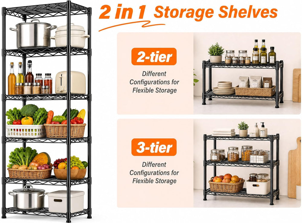 GRANNY SAYS 6-Tier Narrow Storage Shelves for Small Spaces, 15.8" W Meta...