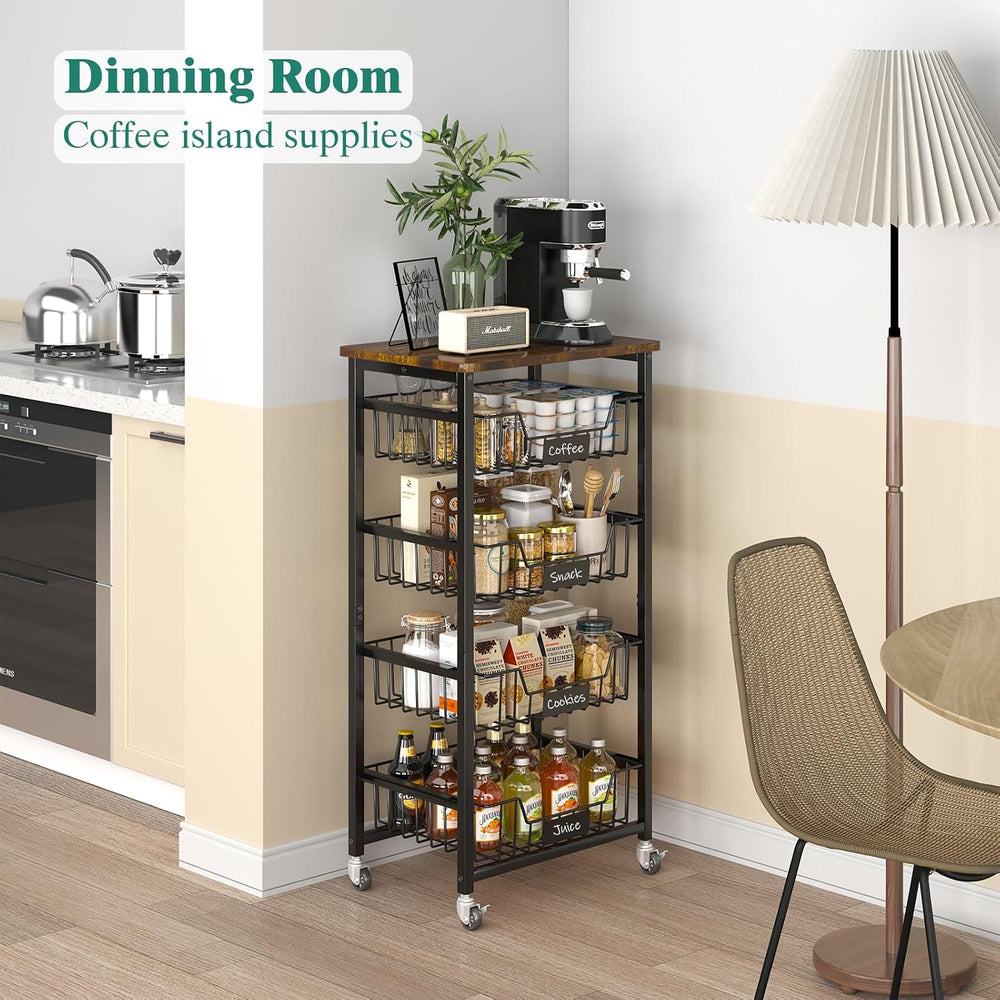 XYZLVSI Kitchen Storage Cart on Wheels, 5 Tier Fruit Vegetable Basket Rack